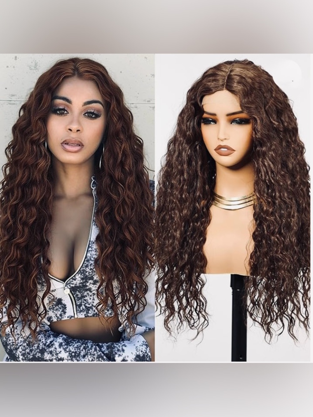Synthetic 26” Deep Brown Wavy Curly Lace Front Women’s Wig #TE7